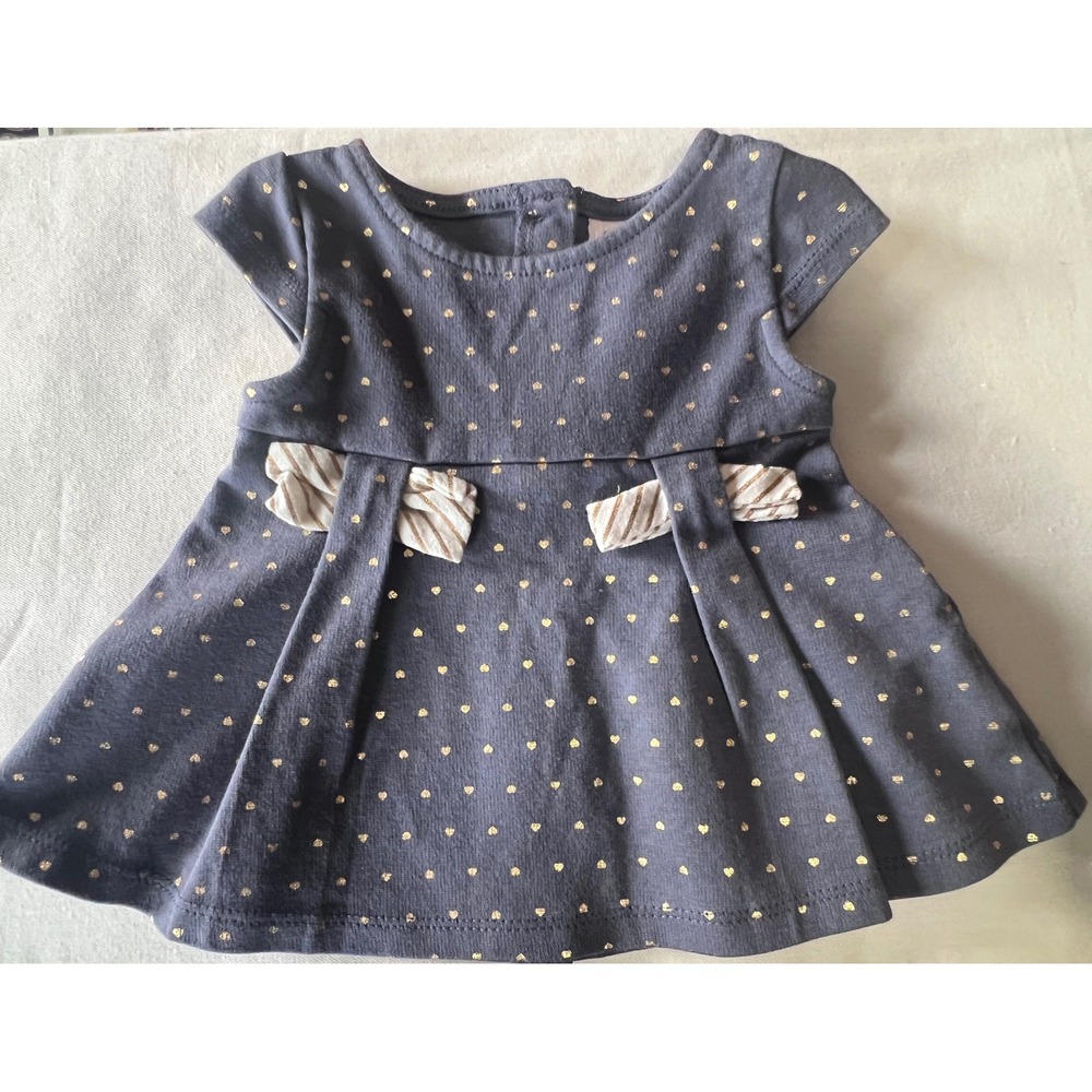 Catherine Malandrino Mini Baby Dress Size 0-3 Months Grey Blue Gold Hearts